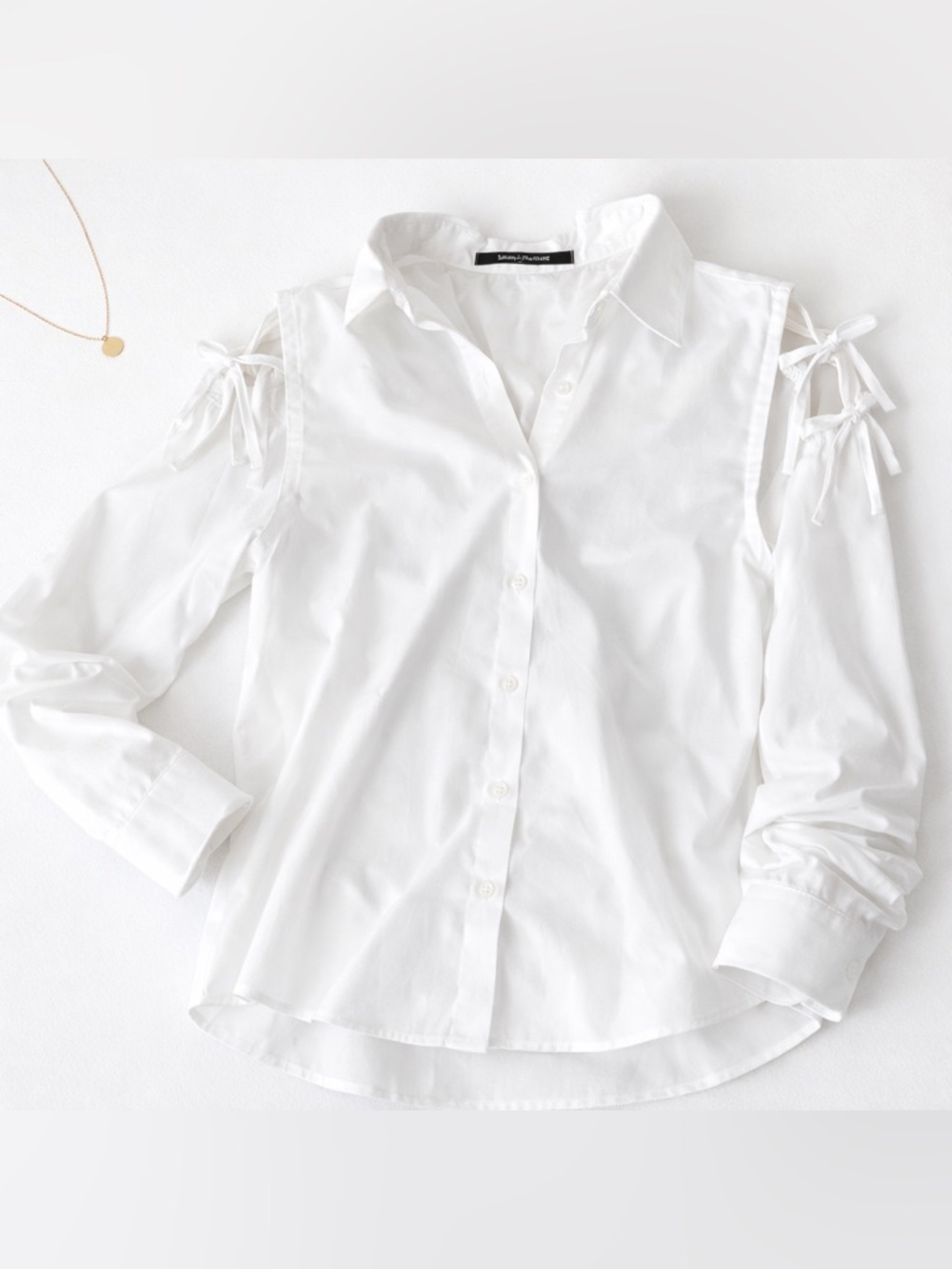 White Lace-Up Shoulder Blouse | Deconstructed Seam Detail | Minimal Chic Top